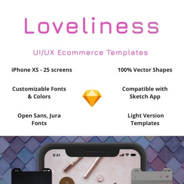 Loveliness - Набор для электронной коммерции UI / UX Light Version для iPhone XS. Шаблон эскиза. Артикул 86589