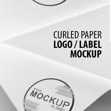 Логотип и этикетка на скрученной странице. Mockups . Артикул 91234
