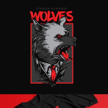 Мафиозные волки. Шаблон для дизайна футболки. Артикул 89203