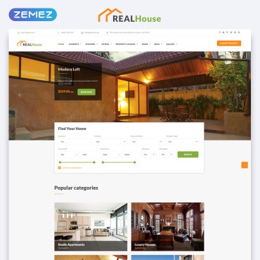 RealHouse - Многостраничная недвижимость HTML5. Шаблон веб сайта. Артикул 69498