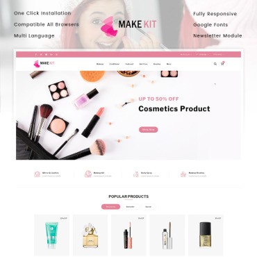 MakeKit - Магазин косметики и парфюмерии. OpenCart шаблон. Артикул 85110