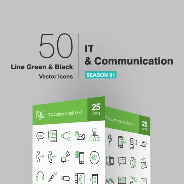 50 ИТ и коммуникационная линия Green & Black. Набор иконок. Артикул 92346