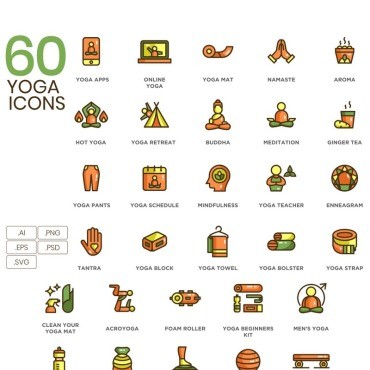 60 Yoga Icons - Eco Series. Набор иконок. Артикул 90202