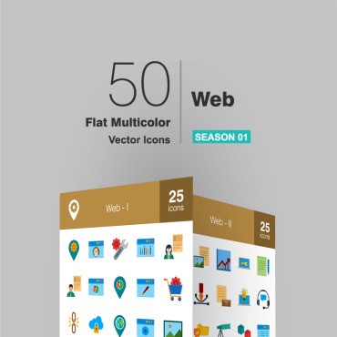 50 Web Flat Mullticolor. Набор иконок. Артикул 92518