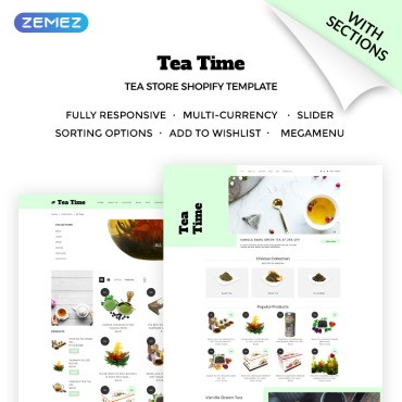 Tea Time - изысканный интернет-магазин чая. Shopify шаблон. Артикул 72041