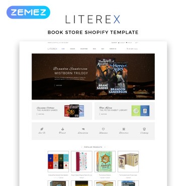 Literex - Книжный магазин Shopify Multipage. Shopify шаблон. Артикул 83527