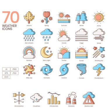 70 Weather Icons - Honey Series.  .  89924