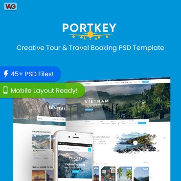 PortKey - бронирование творческих туров и путешествий. PSD шаблон. Артикул 88346