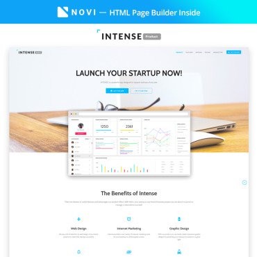 Intense - мобильное приложение для начинающих компаний со встроенным Novi Builder. Шаблон Landing Page. Артикул 68446