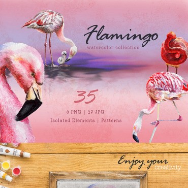 Flamingo Watercolor Png. Иллюстрация. Артикул 76757