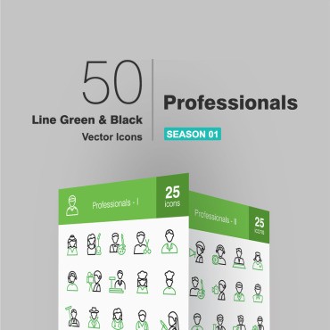 50 профессионалов Line Green & Black. Набор иконок. Артикул 93752