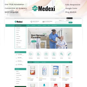 Medexi - Медицинский магазин. PrestaShop тема. Артикул 91784