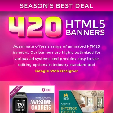 Комплект баннеров Premium - 420 анимированных баннеров HTML5. Анимированный баннер. Артикул 74377