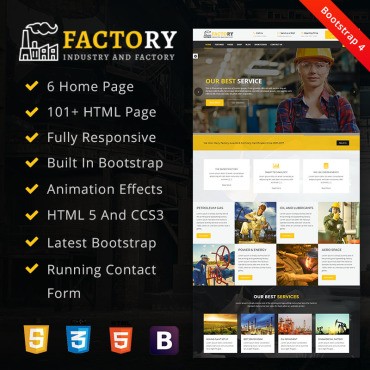 Фабрика: Фабрика и Промышленность HTML. Шаблон веб сайта. Артикул 67854