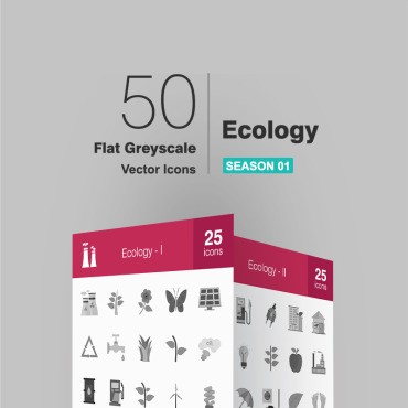 50 Экология плоского оттенка серого. Набор иконок. Артикул 91529