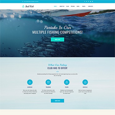 Sail Fish - адаптивный рыболовный клуб. WordPress  шаблон. Артикул 64023