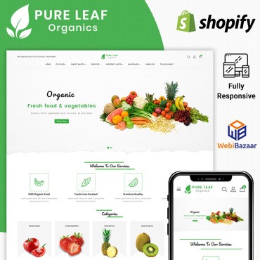 Pureleaf Organic. Shopify шаблон. Артикул 86041
