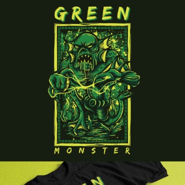 Зеленый монстр. Шаблон для дизайна футболки. Артикул 88665