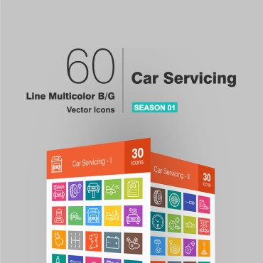 60 Линия технического обслуживания автомобилей Multicolor B / G. Набор иконок. Артикул 92591