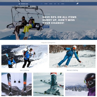 Снежинка - лыжный интернет-магазин Clean. Shopify шаблон. Артикул 76831