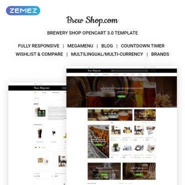 Brew Shop.com - эффективный интернет-магазин алкоголя. OpenCart шаблон. Артикул 70732