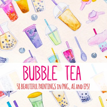 Bubble Tea Watercolor Graphics 58 . .  71923