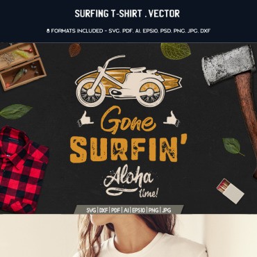 Gone Surfing - Aloha Time. Шаблон для дизайна футболки. Артикул 88464