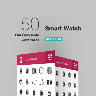 50 Smart Watch Flat Greyscale. Набор иконок. Артикул 93604