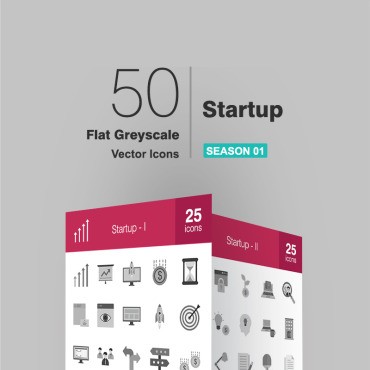 50 Startup Flat Greyscale. Набор иконок. Артикул 91972