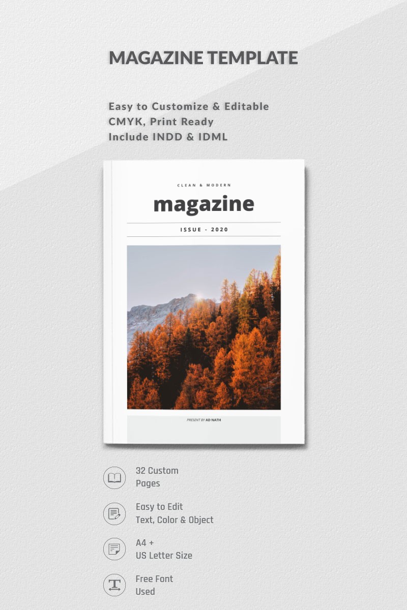 Чистый и современный минималистский макет журнала