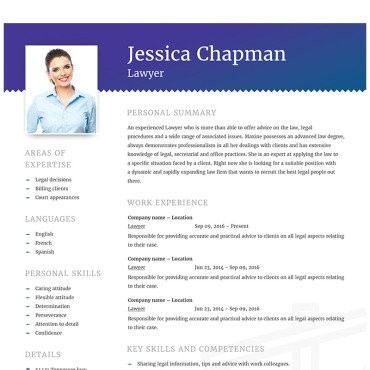 Джессика Чепмен - CV юриста. Шаблон для резюме. Артикул 64868
