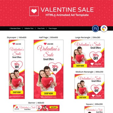 Valentine Sale Shopping. Анимированный баннер. Артикул 77241