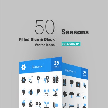 50 сезонов заполнены синим и черным. Набор иконок. Артикул 91078