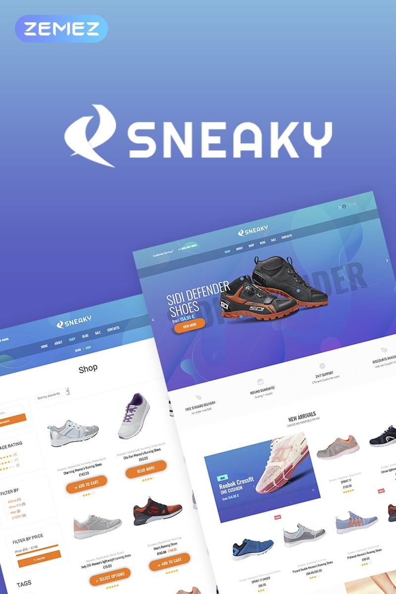 Sneaky - Спортивная обувь Elementor. WooCommerce тема. Артикул 73379