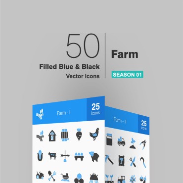 50 фарм заполнено синим и черным. Набор иконок. Артикул 94282