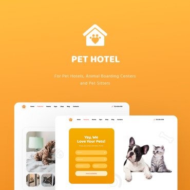 PetHotel - Гостиницы для домашних животных, интернат для животных и питомцы. WordPress  шаблон. Артикул 82059