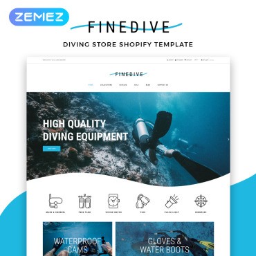 Finedive - Diving eCommerce Clean. Shopify шаблон. Артикул 83214