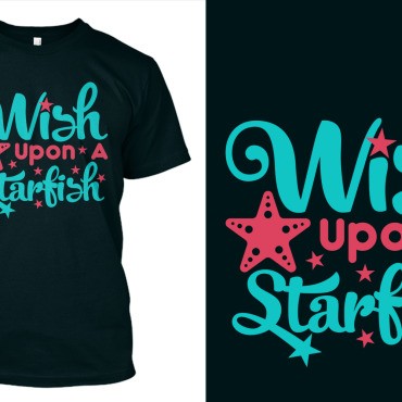 Пожелание на морскую звезду. Шаблон для дизайна футболки. Артикул 106198