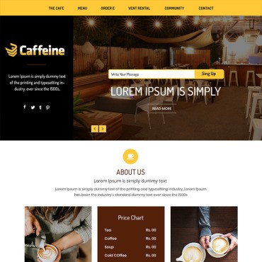 Кофеин - Coffe Shop. PSD шаблон. Артикул 84111