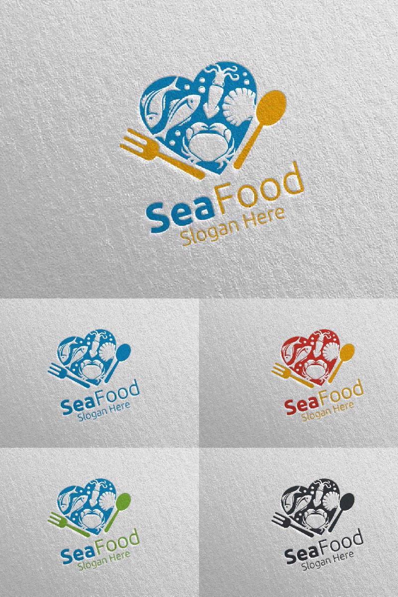 Люблю морепродукты для ресторана или кафе 86. Шаблон логотипа. Артикул 95876