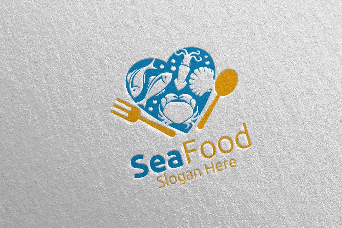 Люблю морепродукты для ресторана или кафе 86. Шаблон логотипа. Артикул 95876