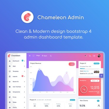 Chameleon - Modern Bootstrap 4 WebApp & Dashboard HTML + UI Kit. Шаблон админки. Артикул 71081