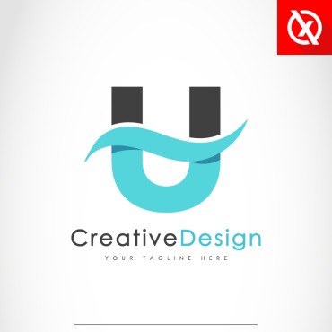 Творческий U Буква Blue Wave Design. Шаблон логотипа. Артикул 95748