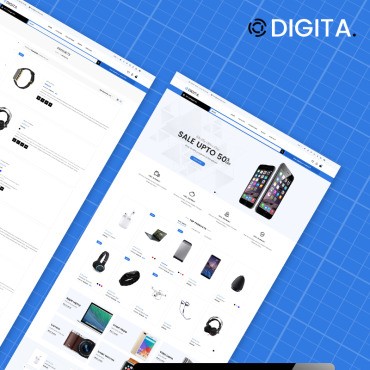 Digita - Магазин электроники eCommerce Очистить. Shopify шаблон. Артикул 87342