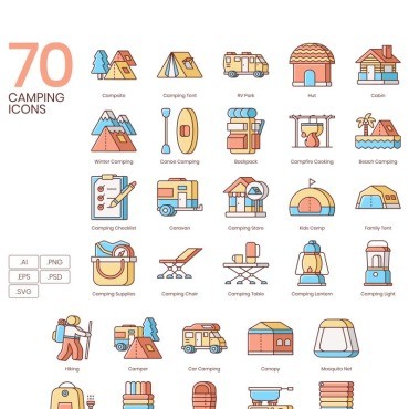 70 Camping Icons - Honey Series.  .  90023