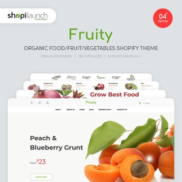 Фрукты - Органические продукты питания / Фрукты / Овощи. Shopify шаблон. Артикул 85088