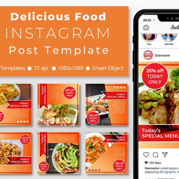 10 уникальных вкусных продуктов для промоушена - Instagram Post Template. Социальные сети. Артикул 102350