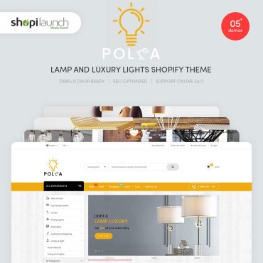 Полька - Адаптивные лампы и роскошные светильники. Shopify шаблон. Артикул 95165