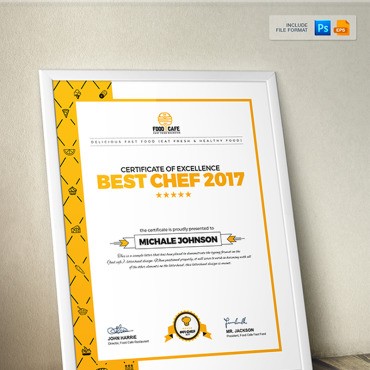 Шаблон оформления сертификата для лучшего шеф-повара и ресторана быстрого питания. Шаблон сертификата. Артикул 67124