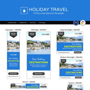 Tour & Travel | Шаблоны рекламных баннеров Holiday Travel. Анимированный баннер. Артикул 71780